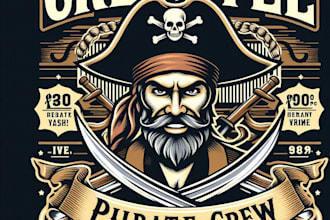 vintage classic pirate crew mascot logo custom t shirt design