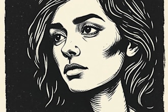 create a portrait print linocut style digital art