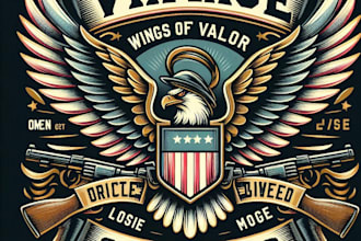 vintage wings of valor emblem mascot logo t shirt design