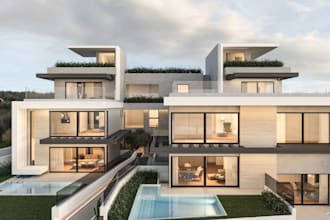 design real estate for promotion,villa section,spacious balcony,rooftop garden
