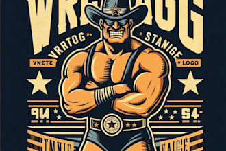 vintage wrestling mascot logo t shirt design