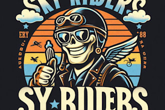 create a vintage retro sky riders mascot logo custom t shirt design