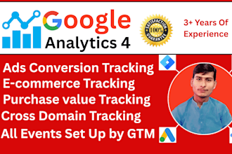 setup google analytics 4, ecommerce tracking, conversion tracking GTM
