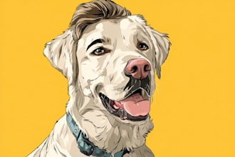 cartoon portrait illustration of your, dog, cat or pet