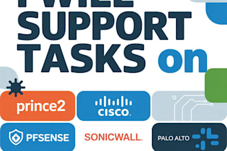 support tasks on prince2, cisco, pfsense, sonicwall, palo alto,btl1, comptia,AWS