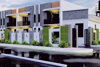 renovate exterior apartment,residence building,patio,terrace render,cgi driveway