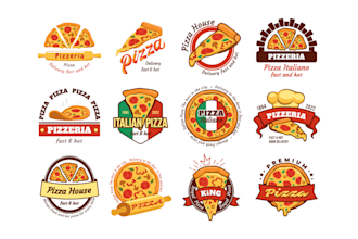 design outstanding simple pizza, burger slice logo with express delivery