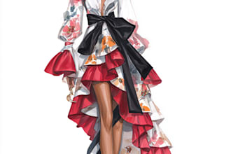 draw a fashion or editorial illustration, sketch,