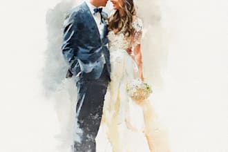 draw watercolor portrait wedding couple family gift