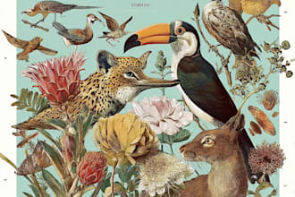 draw an animal and botanical illustration
