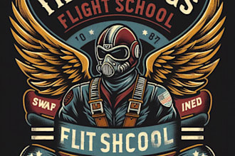 design a vintage iron wings flight school mascot logo with custom t shirt