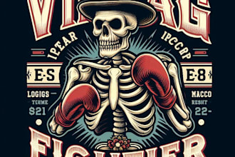 vintage skeleton fighter mascot logo t shirt design