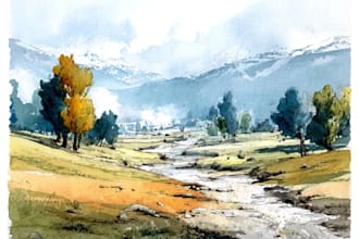 hand draw landscape sketch watercolor