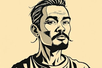 draw a portrait drawing in linocut illustration