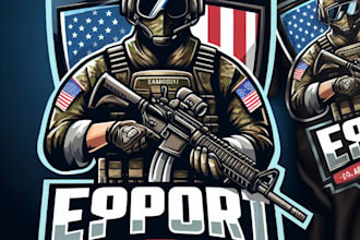 design esport army military soldier mascot logo with t shirt design