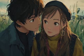 illustrate a romantic family couple portrait