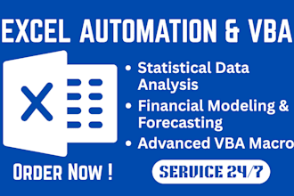 do excel automation, vba, statistical data analysis, financial modeling forecast