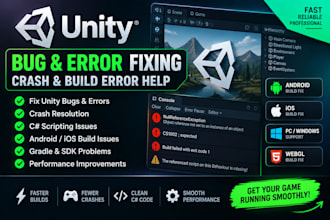 fix unity bugs, crashes, build errors and scripting issues fast