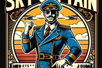vintage sky captain retro club mascot logo with  t shirt design