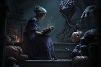 draw a mystical scary creepy illustration or art