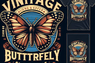 vintage butterfly mascot logo with t shirt design
