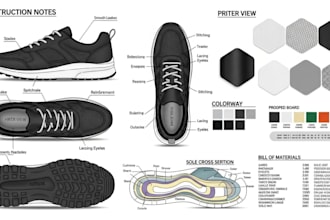 design shoe tech pack, sneakers, heels, loafers, boots for manufacturing
