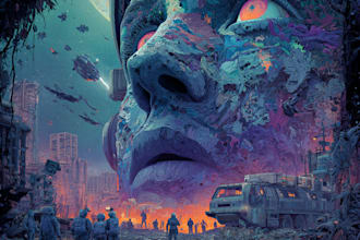 create detailed art of sci fi cyberpunk psychedelic artwork