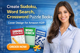create sudoku, word search, crossword puzzle books, cover design for amazon KDP