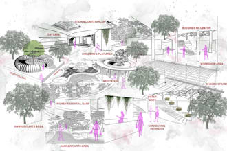 do architecture diagram, collage art or detailed 3d model