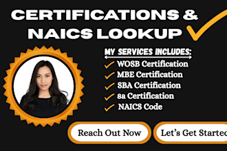 complete wosb, mbe, 8a certification, sba certification and naics code look up