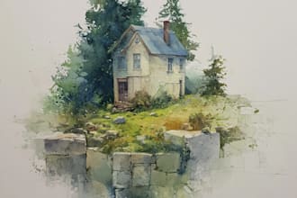 landscape or house into watercolor poster