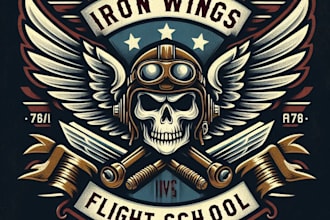 design high quality vintage iron wings flight school logo with t shirt design