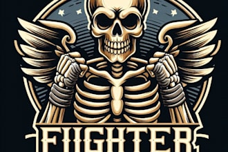 design high quality vintage skeleton fighter logo with t shirt design