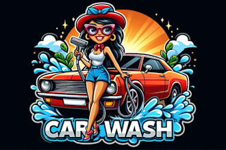 create modern car wash logo with t shirt illustration