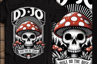 do retro t shirt skull mushroom logo for your business