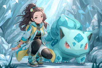 draw fakemon or pokemon art, pokemon trainer anime