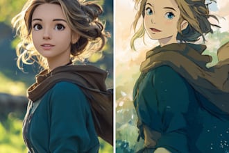 draw your portrait in anime fantasy movie style
