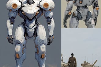 design robots and concept art of futuristic mecha