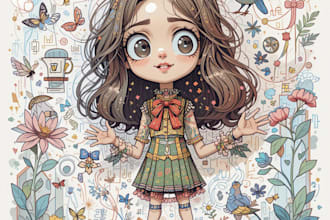 create cartoon doodle art illustration for your project