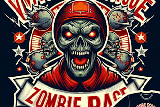 create a vintage old school zombie rage mascot logo and t shirt design