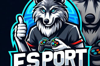 design esport wolf mascot logo with t shirt design