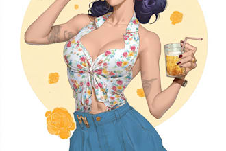 draw a pin up girl and pin up girl illustration