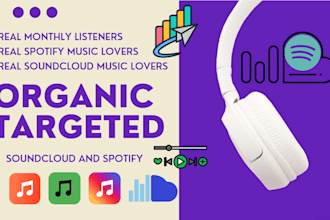 soundcloud listeners or spotify monthly listeners and organic,real audience