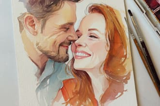 create a couple portrait watercolor painting