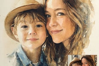 paint watercolor portrait painting for your family, couple, house, pets, cars