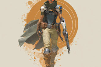draw fantasy and scifi character illustration for you