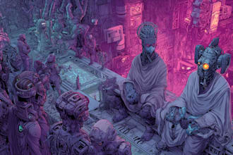 create detailed art of sci fi cyberpunk psychedelic artwork