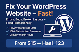 fix wordpress issues, header and nav issues, and all errors within 24 hours