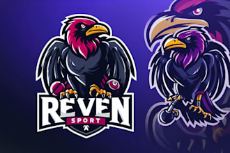 design awesome raven sport mascot logo within 1 day