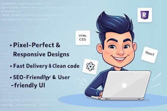design and develop modern responsive landing page with HTML, CSS, js or reactjs